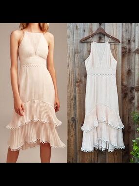 Creamy Peach Nude Too Close High-Neck Mermaid Midi Dress 🌿